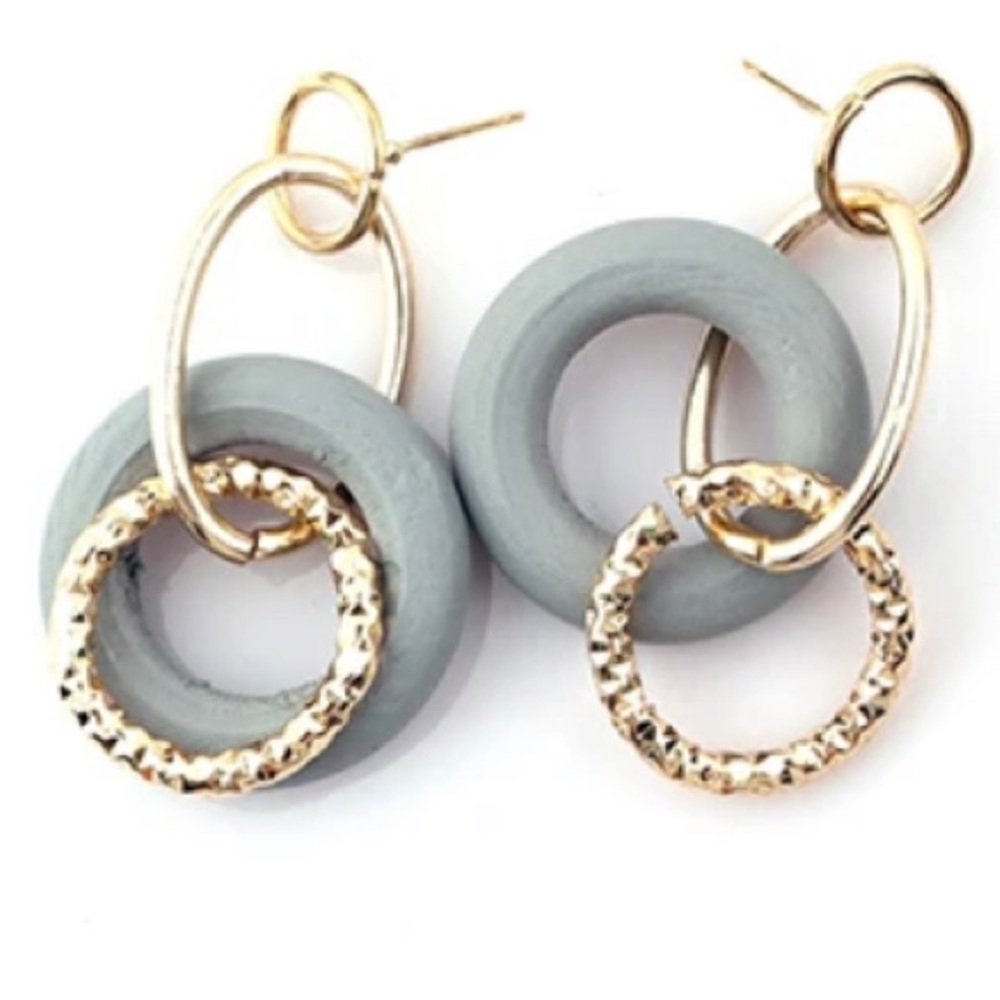 Multi-Shape Colorful Wooden with Gold-Tone Dangle Earrings, Push Back Closure - Picture 4 of 13